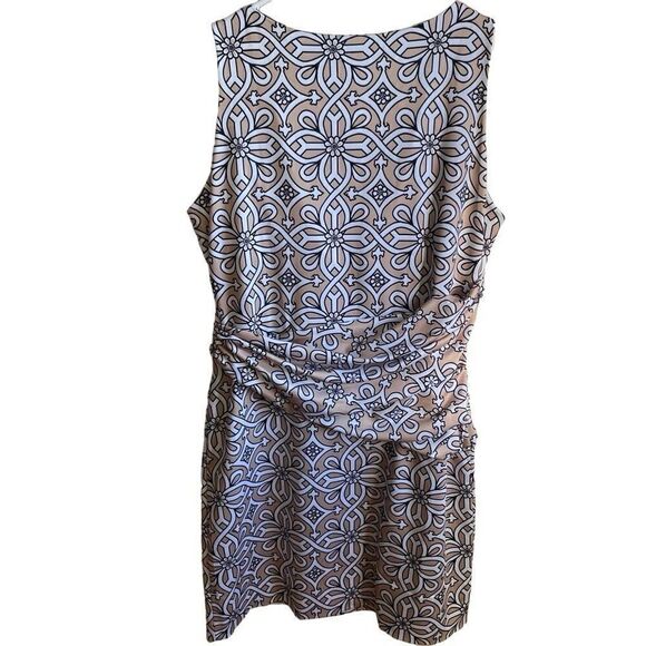 Gretchen Scott Dress Womens M Piazza Jersey Corset Sheath Tan Ruched Preppy - Picture 2 of 5